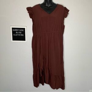 Rusttydusstty Burnt Orange/Red V Neck Asymmetrical Dress Size 3XL